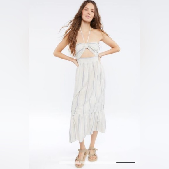 Forever 21 Striped Linen Blend Midi Dress Size M - Picture 2 of 11